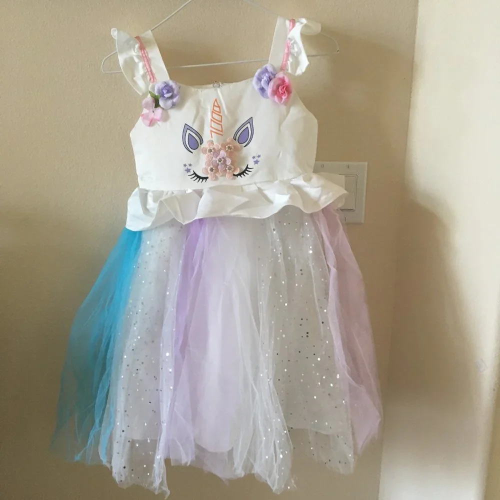 NEW Unicorn Sparkly Little Girls Tutu Dress for Dress Up or Parties - Picture 1 of 6